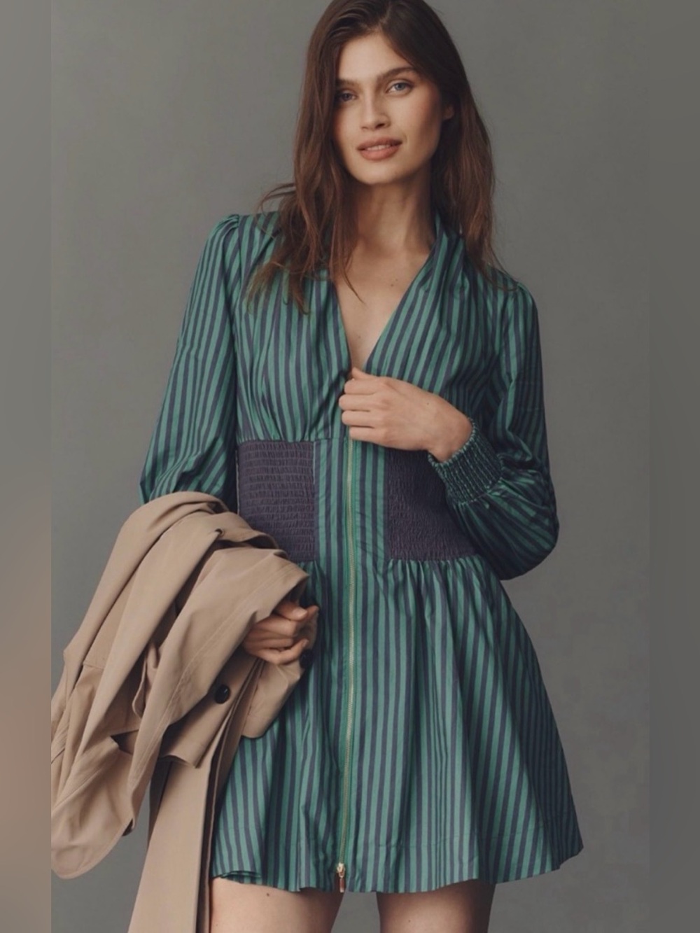 Anthropologie Tommie Preppy Coquette Striped Zip Front Mini Dress cotton large